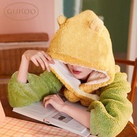 果壳(Gukoo)睡衣女冬季厚款保暖可爱小熊连帽睡袍女士家居服睡袍可外穿D 鹅黄睡袍 M