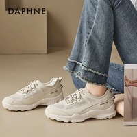 达芙妮厚底德训鞋女2025新款秋冬季复古百搭网面透气运动休闲鞋 米色 37