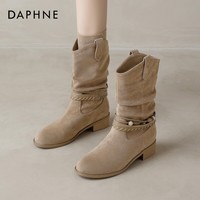 DAPHNE达芙妮达芙妮勃肯马丁靴女2025新款秋冬复古百搭显瘦新疆旅游西部牛仔靴 杏色 37