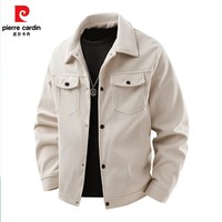 皮尔卡丹2025春季翻领工装夹克外套男士宽松休闲多口袋上衣潮流款 米白色 5XL
