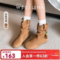 西遇(Westlink)西遇勃肯短靴女2025新款秋季复古美拉德流苏圆头平底堆堆靴西部靴 驼色 35 (225)