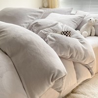 J.H.Longess 厚实保暖纯色双拼牛奶绒高克重秋冬加绒床上四件套 米灰/LJR 1.8床 床单款 (被套200*230cm) 套件