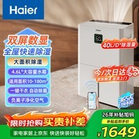 海尔（Haier）除湿机除湿量40L/天 家用120㎡地下室带水管回南天室内低音干衣智能app操控大功率CF40-JYAU1