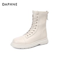 达芙妮(DAPHNE)加绒白色马丁靴女2023年款鞋子百搭厚底英伦风短靴女秋冬QJ1 白色 加绒 36