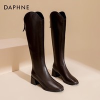 达芙妮靴子女长筒靴女2025秋冬经典骑士靴女加绒高筒靴女靴QJ1 棕色 37