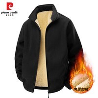 皮尔卡丹秋冬季加绒加厚摇粒绒外套青年时候男士保暖上衣外套男 黑色 【加绒】 XL