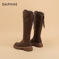 达芙妮V口长筒靴女秋冬2025新款加绒厚底高筒靴显瘦百搭骑士靴子女QJ1 棕色 39
