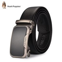 暇步士（Hush Puppies）男士高端皮带商务真皮内穿扣式自动扣高端纯牛皮腰带男款礼盒装 黑色023W-外扣 115cm 带身宽度3.5cm