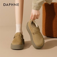 达芙妮加绒勃肯鞋女2025新款冬季加厚保暖棉鞋懒人一脚蹬通勤单鞋 卡其色 36
