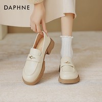 达芙妮棕色乐福鞋女款2025秋冬季新款法式英伦风小皮鞋通勤百搭单鞋 米色 37