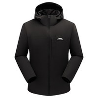 JEEP吉普 棉服外套男长袖连帽纯色宽松休闲山系徒步户外防风防水外套 黑色 S