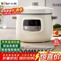 小熊(Bear)电炖锅 电炖盅 煲汤炖汤一体电锅 白瓷炖锅3-4个人用陶瓷全自动煮粥锅 直炖电炖锅 DDG-D30H5 3L