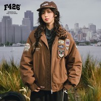 F426【城市猎人】冬季新款复古刺绣小标毛领飞行羽绒服 咖色 赠可替换毛领 S