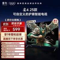 TCL雷鸟电视 32雀4 25款 32英寸 低蓝光无频闪 自定义遥控器 无开机广告 家电国家补贴电视32F195C 32英寸 平板电视