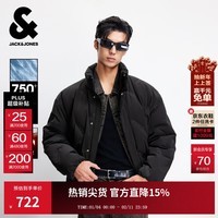 杰克·琼斯(JACK&JONES)男装25年冬季潮流立领保暖压胶外套宽松短款休闲鸭绒男士羽绒服 黑色E40 L 180