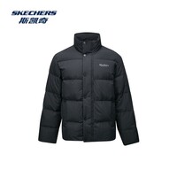 斯凯奇（Skechers）男女同款秋新款鸭绒保暖立领外套夹克防风羽绒服L424U296 碳黑/0018 L