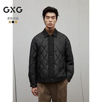 GXG男装 冬季新品拼接设计短款羽绒服肌理休闲长裤通勤套装 单上装黑色 L
