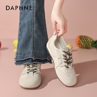 达芙妮平底复古德训鞋女款2025新款软底休闲板鞋超火百搭小白鞋子 米色 35