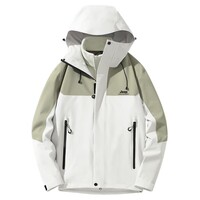 JEEP吉普 冲锋夹克男三合一可拆卸抓绒内胆防风保暖长袖连帽宽松外套 象牙白/豆卡 M