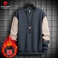 皮尔卡丹(pierre cardin)加绒卫衣男士2025冬季休闲宽松拼接长袖外套男圆领上衣服 灰色 【加绒款】 5XL