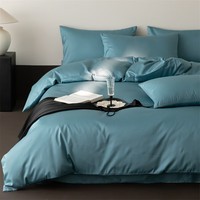 A类100支新疆长绒棉四件套双股纯棉床单床笠床上用品 沁蓝舒眠 1.8 床单款 （被套200*230cm）