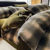 途波列加厚四件套牛奶绒保暖冬季被套床单套件加绒四件套 Bzh复古绿格-伯爵绿 1.8床 床单款 (被套200*230cm) 套件