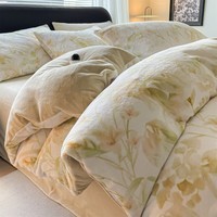 途波列加厚四件套牛奶绒保暖冬季被套床单套件加绒四件套 Bzh秘境-奶茶 1.8床 床单款 (被套200*230cm) 套件