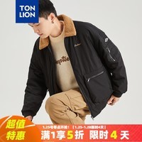 唐狮仿羊羔毛厚外套男冬季新款夹克领短款保暖休闲潮 黑色 XL