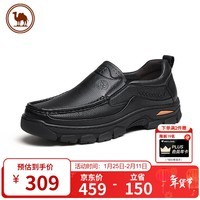 骆驼牌 商务休闲皮鞋男套脚乐福鞋软皮软底爸爸鞋 P13A211016黑色38