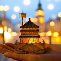 金饭碗冰箱贴故宫历史博物馆文创唐鸳鸯莲瓣纹西安磁贴北京纪念品 西安钟楼-发光冰箱贴