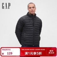 GAP男装2025秋季新款logo拉链立领棉服外套轻薄百搭美版 黑色 M 美码 L亚洲码180/96A