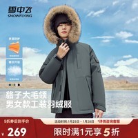 雪中飞服饰五折【貉子毛领】【男女同款】新款工装连帽羽绒服户外保暖 青暮灰|8471 XL 175/96A
