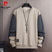 皮尔卡丹(pierre cardin)加绒卫衣男士2025冬季休闲宽松拼接长袖外套款 卡其色 【薄款】 3XL