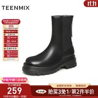 天美意女靴商场同款气质简约瘦瘦靴切尔西靴加绒秋冬CNV60DZ3 黑色 36