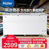 海尔（Haier）海尔519升冰柜商用卧式大容量冷藏冷冻柜双顶开冰柜节能省电家用深冷速冻冰柜 BC/BD-519GHP 白色 519升 深冷速冻大容量BC/BD-519GHP