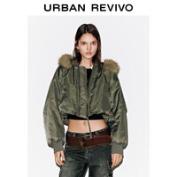 UR2025冬季新款女装潮流工装毛领连帽超宽松羽绒服UYV150060 军绿 (偏宽松) S