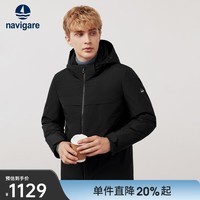 Navigare意大利小帆船连帽立领羽绒服男士冬季白鸭绒高端休闲男装外套 暗夜黑 2XL 码