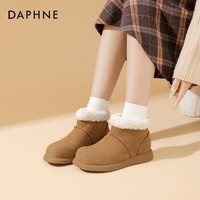 达芙妮丑萌大头雪地靴女2025新款冬季加绒保暖棉鞋厚底勃肯短靴女QJ1 卡其色 35