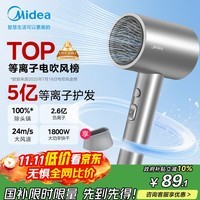 美的(Midea)5亿等离子护发电吹风 家用负离子吹风筒 1800W大功率便携吹风机FJ308银 国家补贴 节日/生日礼物