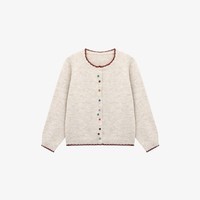 Basic House/百家好复古风彩色纽扣圆领针织开衫女温柔秋冬毛衣 米杏色 M