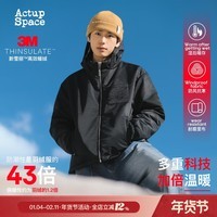 ACTUP吕小虎 冬季轻薄新雪丽连帽棉服男新款防风夹克棉袄宽松外套 黑色 L 175/92A