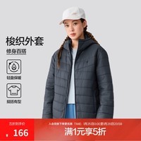 斯凯奇25年秋冬新品户外棉服男女款梭织裥棉连帽运动外套男女 墨灰色/00W5 L