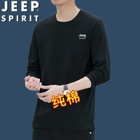 JEEP SPIRIT吉普长袖T恤男春秋季打底衫纯棉休闲运动百搭男装 黑色 M