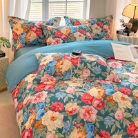 索隆加厚秋冬磨毛四件套棉质床单加厚被套冬季保暖套件 花色满城KL 1.8床 床单款 (被套200*230cm) 套件