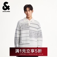 杰克·琼斯（JACK&JONES）男装冬季毛衣针织条纹提花翻领纽扣日常百搭款长袖上衣225425034 A06雪白色 M （175）