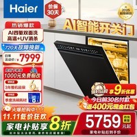 海尔（Haier）洗碗机嵌入式四驱双面洗家用W5000SPro 18套大容量 智能开关门 高温+UV除菌 【商家仓发】四驱双面洗EYSZW18586GHU1