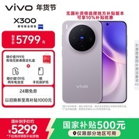 vivo X300 16GB+1TB 惬意紫 蔡司2亿超级主摄 蔡司APO超级长焦 5年持久流畅OriginOS 6 拍照 AI手机