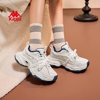 卡帕女鞋加绒老爹鞋女增高2026新款冬季保暖棉鞋增高运动鞋子女 白/海蓝【加绒款】脚胖拍大一码 38