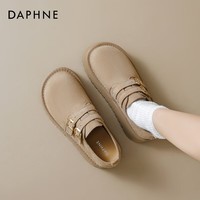 达芙妮厚底勃肯鞋女2025新款秋冬季真皮全包博肯拖鞋小个子百搭单鞋 浅卡其色 35