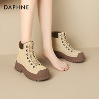 达芙妮雪地靴女2025新款冬季加绒加厚马丁靴厚底保暖毛毛棉鞋子 杏色 37